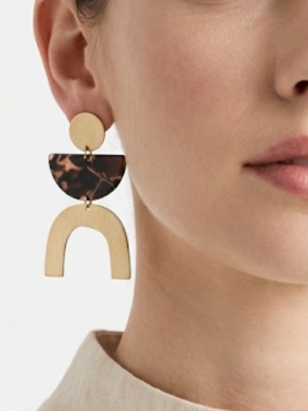 Modern Geometric Tortoise & Gold Statement Earrings